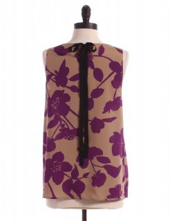 Ann Taylor Loft Purple Printed Back Tie Blouse Sz M Top Tank Shirt 