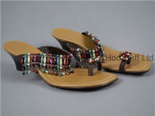 Ann Marino womens beaded slide toe ring sandals size 8M EUC