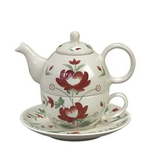   Adams Rose Red Tea for One Teapot w Cup Set W419 Andrea by Sadek NIB