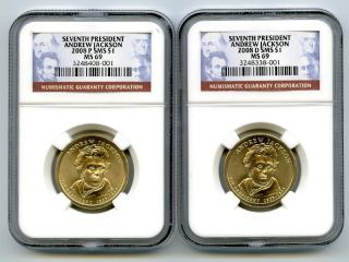 2008 P D Andrew Jackson Presidential Dollar Set NGC SMS MS69 RARE US 