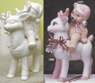 Ceramic Bisque Softy Reindeer w Bear Rider Ready to Paint