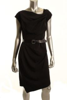 Anne Klein New Black Draped Neck Belted Little Black Dress 6 BHFO 
