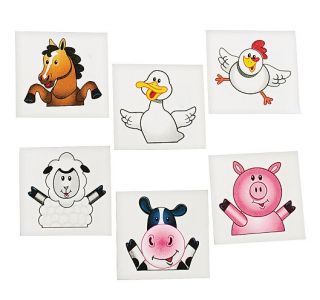36 Assorted Farm Animal Tattoos Cow Horse Pig Party Favors