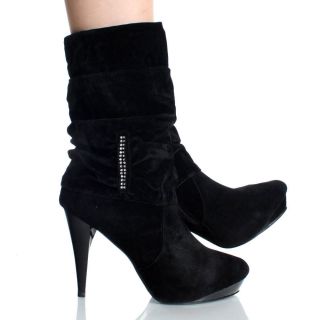 Womens Black Ankle Boots Fashion Rhinestone Velvet Platform High Heels 