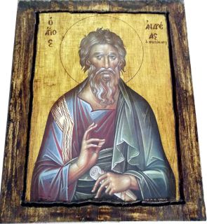 Saint St ANDREW Orthodox Byzantine icon on wood handmade old version 