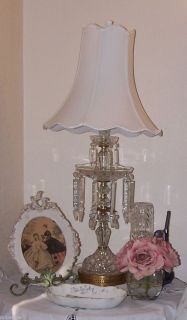 Antique Crystal SHABBY CHIC VICTORIAN CRYSTAL LAMP Prisms Spears Huge 