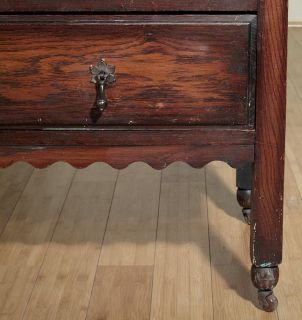 Antique Englsih Solid Oak Victorian Dresser Chest Vanity w/ Mirror 