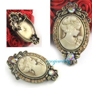 Antique Style Brown Topaz Cameo Pendant Pin Brooch P99