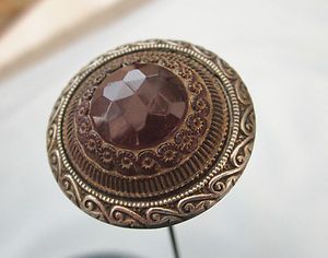 Antique Victorian Hat Pin Purple Amethyst Stone Long Glass Vintage 