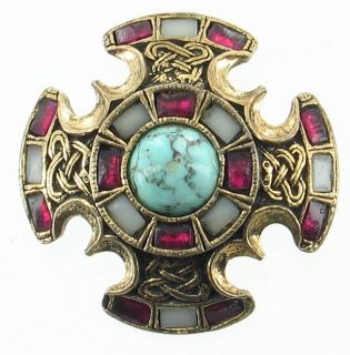 Vintage Celtic Knots Faux Turquoise Ruby Moonstone Pin