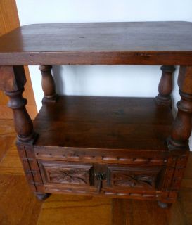 ANTIQUE SPANISH COLONIAL END TABLE HACIENDA CARVED MEXICAN NIGHTSTAND 