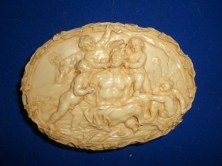 Antique Snuff Box Chained Monkey Devil Celluloid Faux Ivory Wow