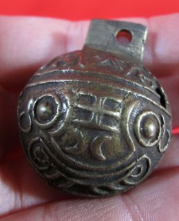 Chinese 1800s Bronze Brass Foo Dog Lion Head Bell Charm Rattle Yqz 