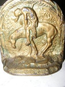 Antique Brass Bronze End of Trail Indian Native American Book Ends 