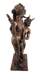 Bronzed Finish Pan and Aphrodite Statue Greek Mythology