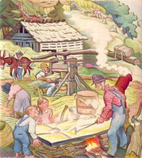 Sorghum Cane Mill Logging in Appalachia 1940s Print