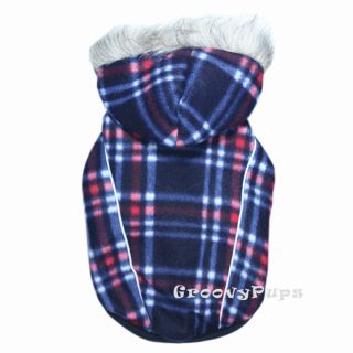 912 s L Blue Check Thick Fleece Hooded Coat Dog Clothes