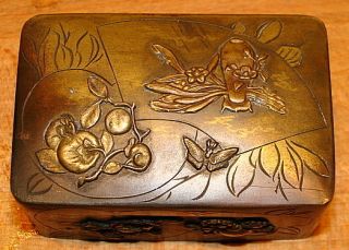 Antique Chinese Embossed Bronze Snuff Box