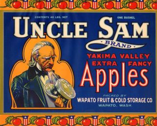 Uncle Sam Vintage Apple Fruit Crate Label Washington
