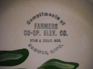 Watt Pottery Advertising Pie Plate Farmers Co Op ELEV Co Darwin Minn 