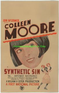 Synthetic Sin Movie Poster 1929 w Card Colleen Moore