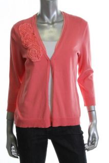 Anne Klein Pink 3 4 Sleeves V Neck Hook Front Cardigan Top Sweater M 