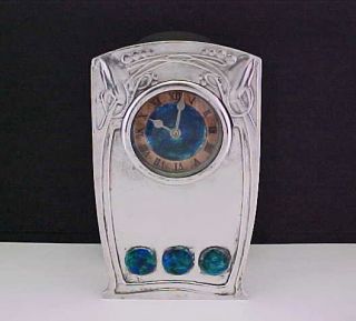 1902 ARCHIBALD KNOX LIBERTY CO TUDRIC CLOCK PEWTER ENAMEL ARTS CRAFTS 