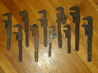 Vintage Lot 10 Adjustable Wrench Auto Tools Craftsman Stillson Antique 