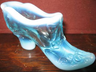 Aqua blue opalescent glass Bow pattern Shoe Slipper Boot christmas 
