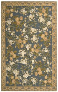 traditional area rug light blue 5 6 round hooked oriental spun wool 