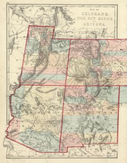 1873 J David Williams Map of Colorado Utah New Mexico and Arizona