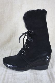 Aquatalia Marvin K Weatherproof Brass Black Suede Wedge Ankle Boots 