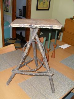 Vintage Folk Art Tramp Art Twig Table Handmade 23 1 2 Inches Tall Very 