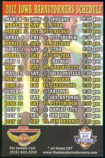 2012 Iowa Barnstormers Arena Football Pocket Schedule  