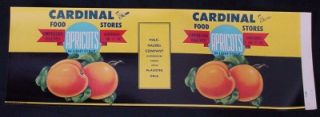 Vintage Cardinal Food Stores Apricots Can Label Hale Halsell Co 