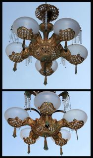 Art Deco 5 Glass Globe Ceiling Light Fixture Chandelier Arches Sprays 