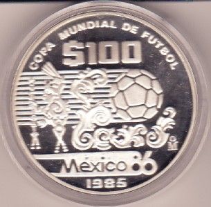 Mexico $ 100 Pesos Silver Copa Mundial de Futbol Mexico 86 Mirror 
