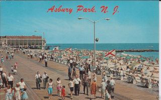 Asbury Park NJ Convention Hall Boardwalk People Vintage Postcard