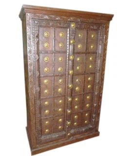 Old Door Wardrobe Cabinet Armoire Home Furniture Rustic with Brass 