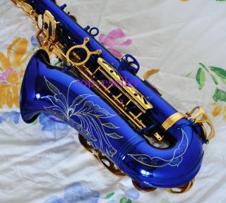    handcraft Carving Blue Gold Eb Alto saxophone SAX Quality assurance