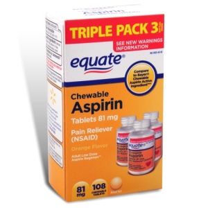 Aspirin Orange Flavor 81 MG 108 Chewable Tablets Equate