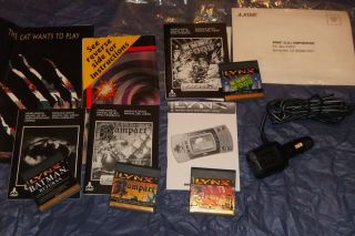 Atari Lynx II Handheld System 4 Games Box and Inserts Car Adapter 