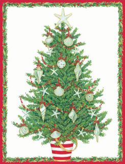 Caspari Shell Tree Boxed Christmas Holiday Greeting Cards 16ct Box 