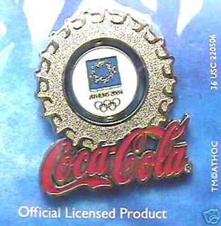 Athens 2004 Olympic Lapel Pin Coca Cola Bottle Cap New