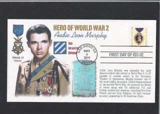 AUDIE MURPHY MOH MEDAL OF HONOR WWII PURPLE HEART FIRST DAY CACHET 