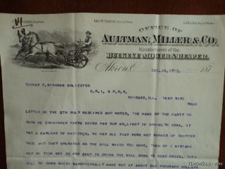 1879 Aultman Miller Co Letter to Rock Island Railroad Re Train Wreck 