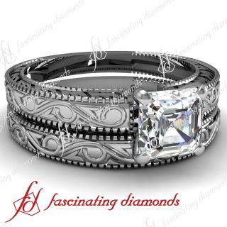 55 Ct Asscher Cut Diamond Solitaire Engagement Wedding Rings Set 