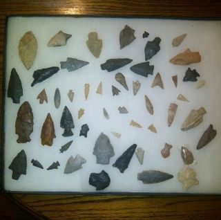 Authentic arrowhead collection 53 points Arkansas various pieces