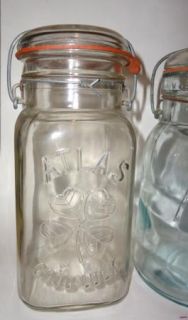 Vintage Glass Canning Jars Atlas EZ Seal Good Luck 4 Leaf Clover 
