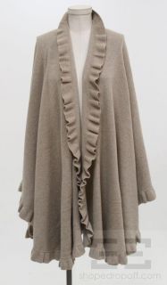 ashford light brown pure cashmere ruffle trim shawl